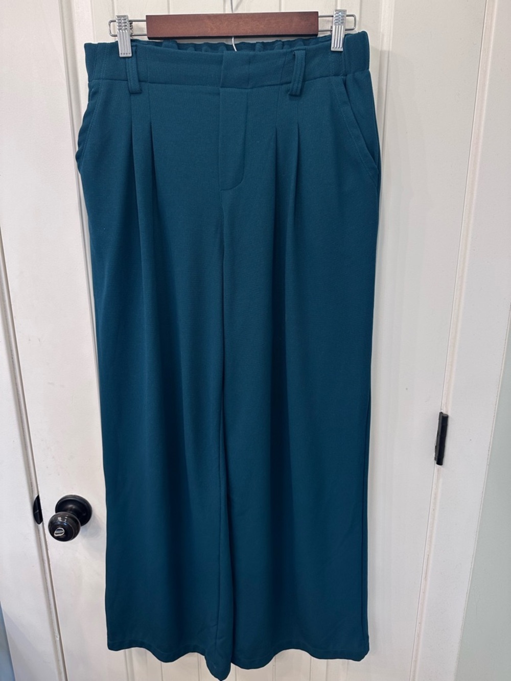 Halara Wide Leg Waffle Knit Trousers Teal Blue Medium - Dark Academic Aesthetic